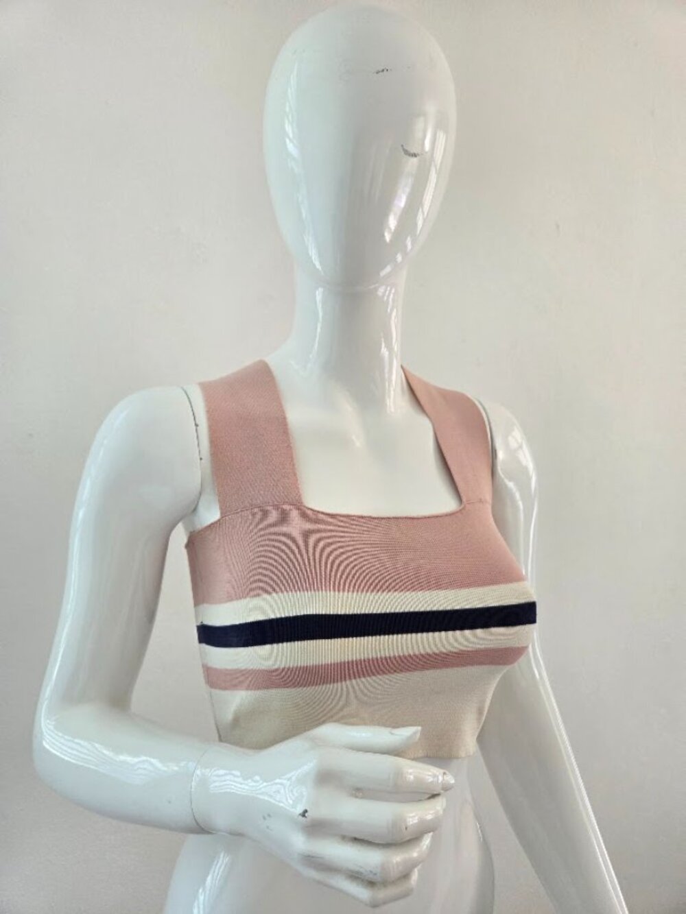 Pink Cream Navy Striped Knit Square Neck Crop Tank Top Size XS - Picture 15 of 16